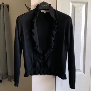 LOFT Black Ruffle Trim Cardigan PXS